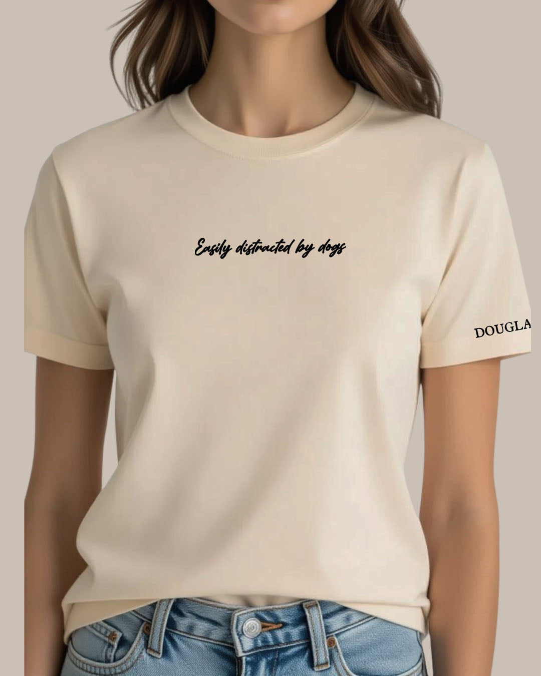 Easily Distracted By Dogs T-Shirt Beige