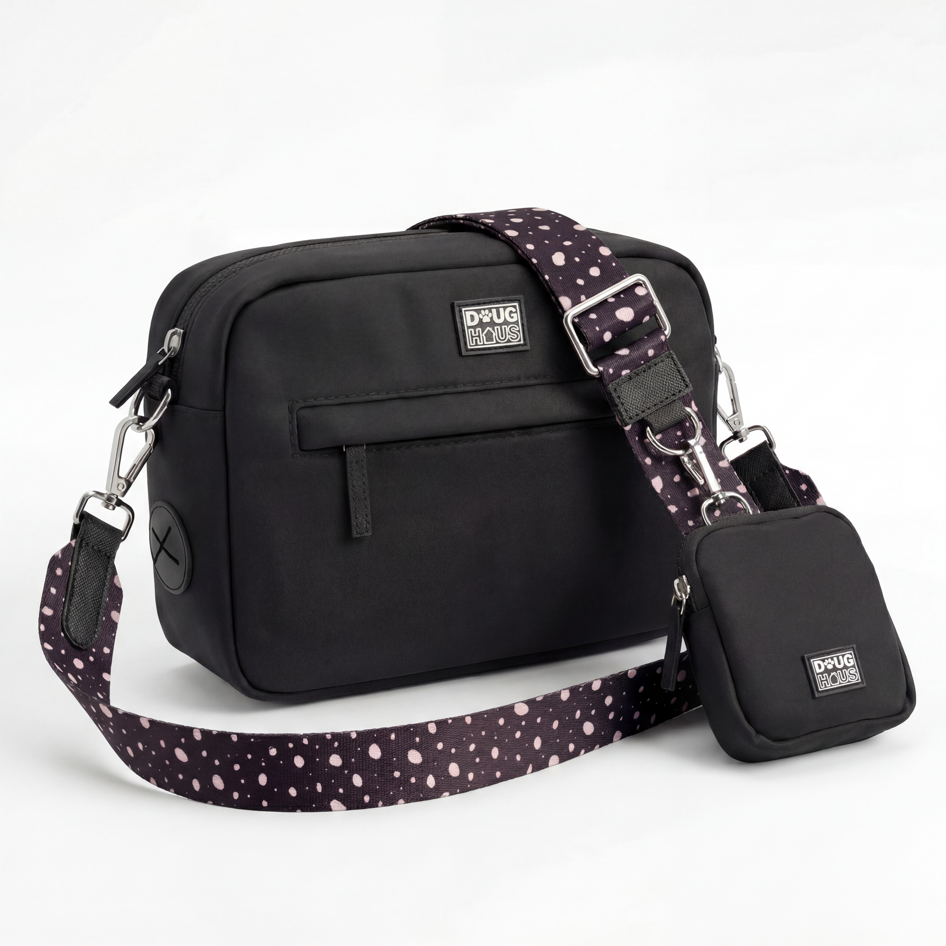 Minimalist dog walking bag in black and beige