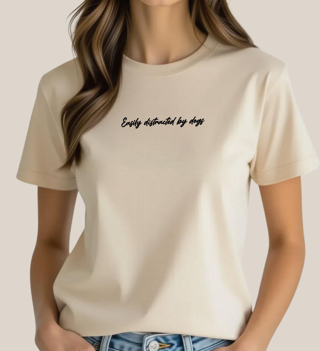 Easily Distracted By Dogs T-Shirt Beige