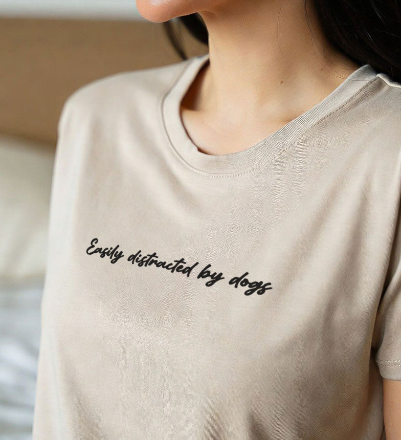 Easily Distracted By Dogs T-Shirt Beige